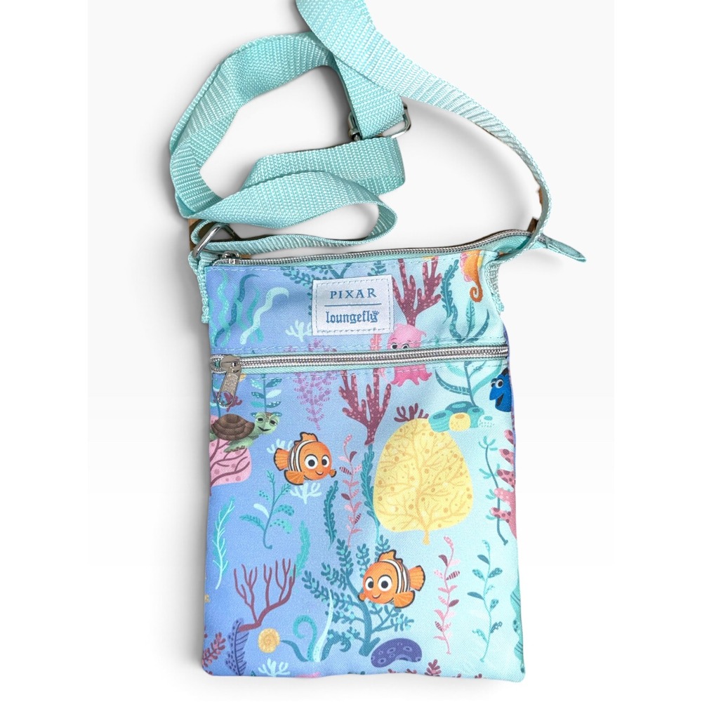 Loungefly Pixar Finding Nemo Crossbody Bag Aqua Blue Canvas Passport Purse